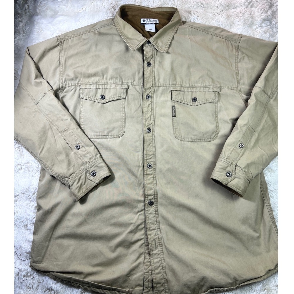 Columbia Sportswear Fleece Lined Work Shirt Tan Khaki XXL Mens Long Sleeve